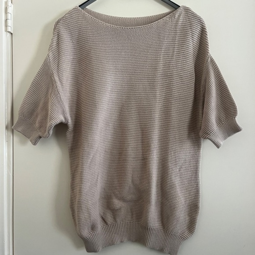 Womens 100% Cotton Sweater Small Beige Dolman‎ Sleeve Boat Neck Costal Normcore